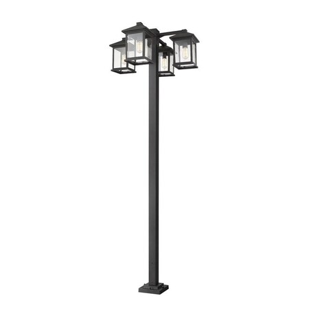 Z-Lite Portland 4 Light Outdoor Post Mounted Fixture, Black & Clear Beveled 531-4-536P-BK